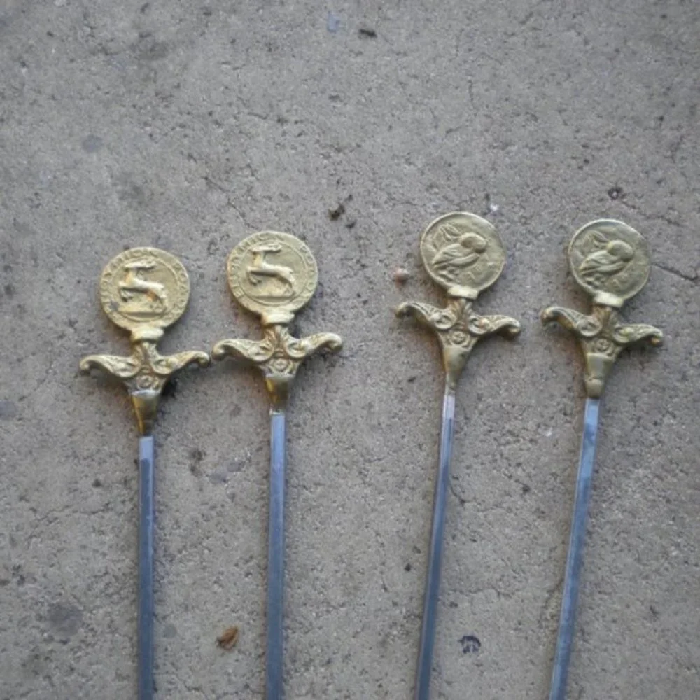 VINTAGE LOT OF 4 GREEK BRASS STAINLESS INOXIDABLE SKEWERS SHISH KABOB